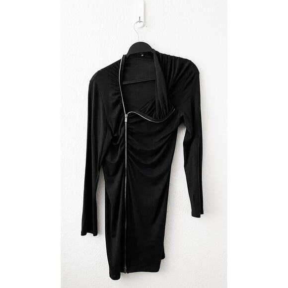 Sharon Wauchob Womens Wool Asymmetrical Zipper Front Black Sheer Mini Dress 38 S - Picture 1 of 6